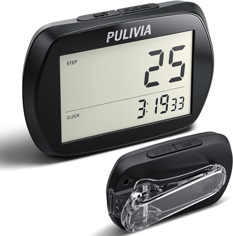 PULIVIA Pedometer for Walking 3D Step Counter with Clock, Accurate Steps Tracker Portable Pedometer with Clip, Simple Walking Step Counter - Image 1